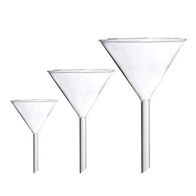Laboratory Use Borosilicate Glass Triangle Shape Funnel Long Stem Glass