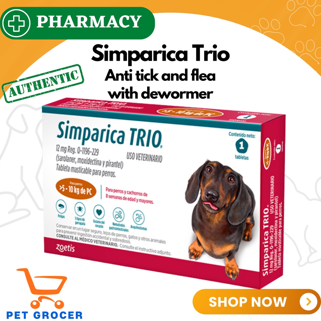 Simparica Trio Chewable Tablet for Dogs Tick and flea Heartworm ...