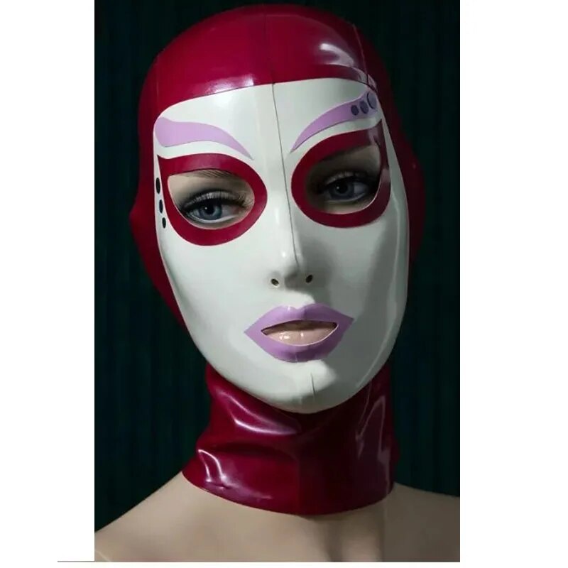 71e Sexy Rose Red Latex Hood Rubber Mask White Face Open Eyes Mouth With Back Zipper Oic