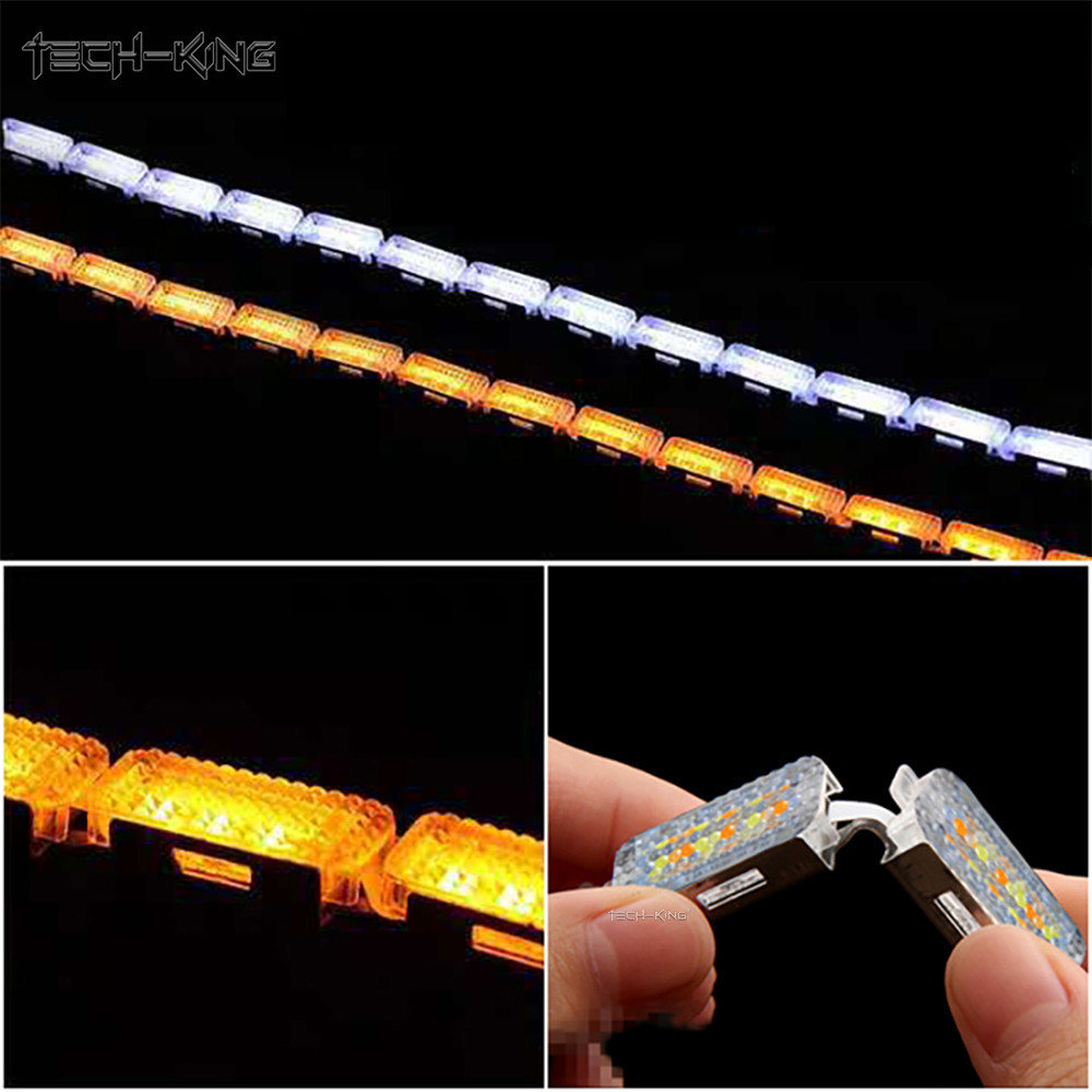 TECH-KING 12V flexible Amber DRL white streamer Car Turn signal daytime ...