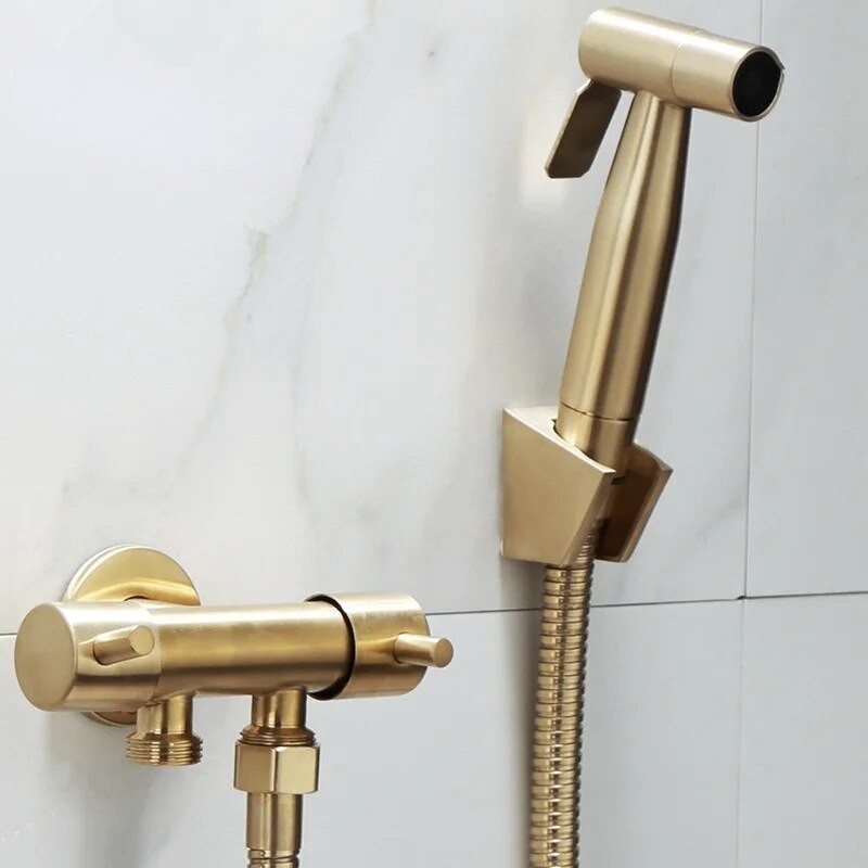 Hand Held Bidet Sprayer Douche Toilet Kit Brush Gold Shattaf 304 Sus 