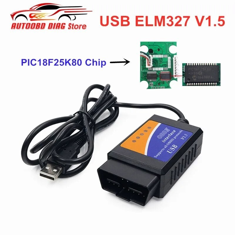 ♠Best PIC18F25K80 Chip ELM327 USB V1.5 Auto OBD2 Code Reader ELM 327 ...