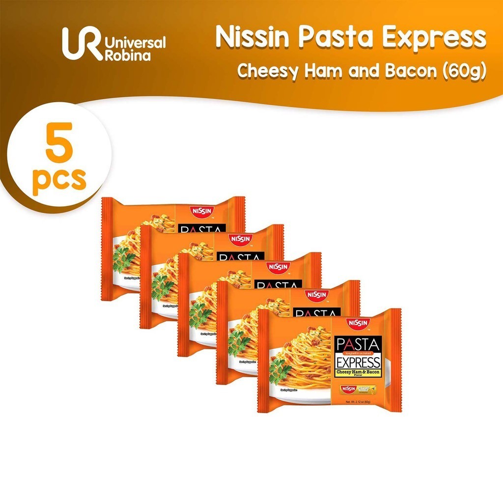 Nissin Pasta Express Cheesy Ham and Bacon (60g x 5 packs) Shopee