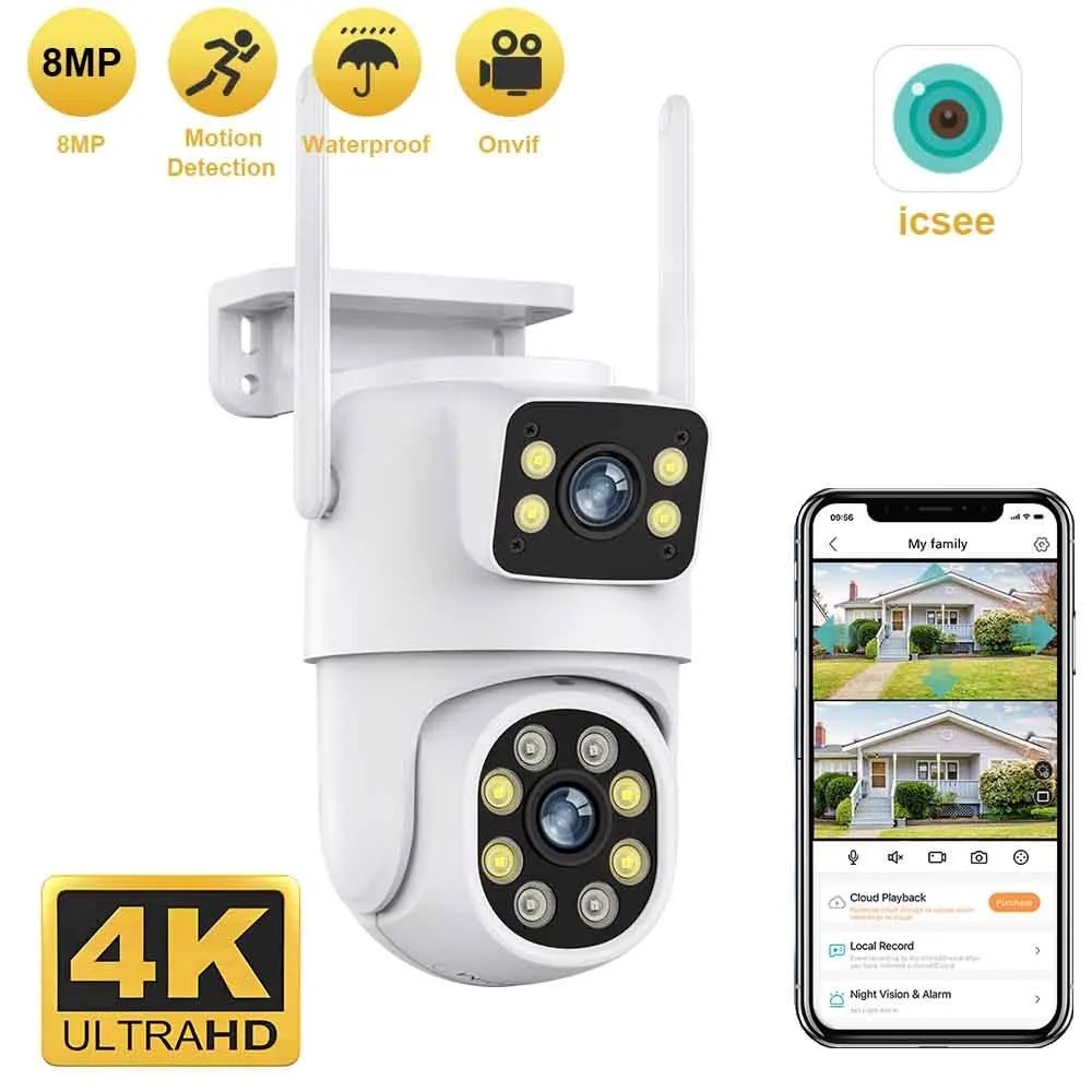 4K 8MP PTZ WIFI Camera Dual Lens Dual Screen IP Camera Outdoor 4MP HD ...