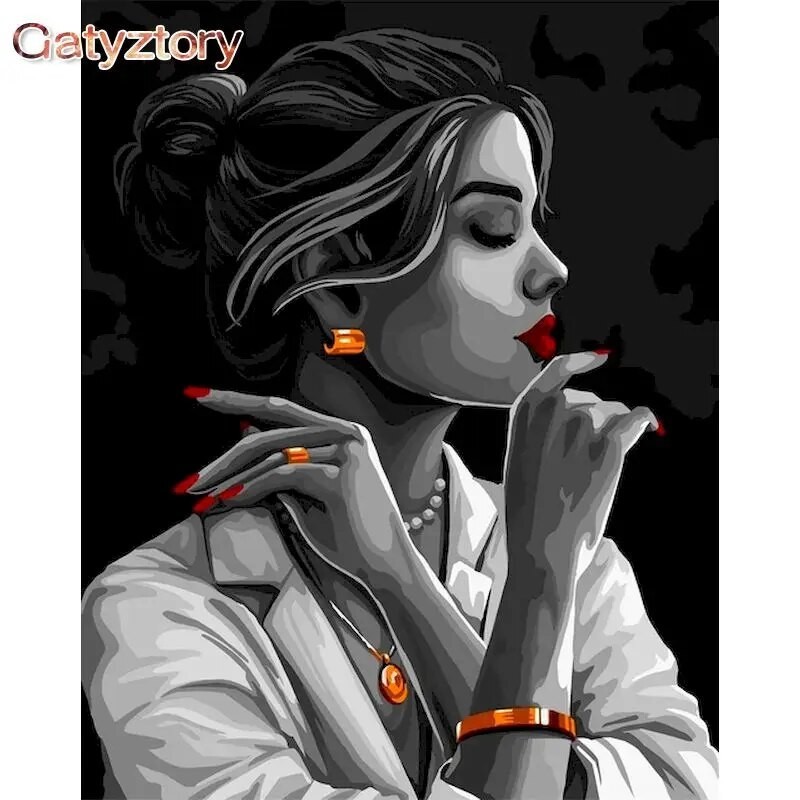 83e GATYZTORY Paint By Number Black White Woman Drawing On Canvas