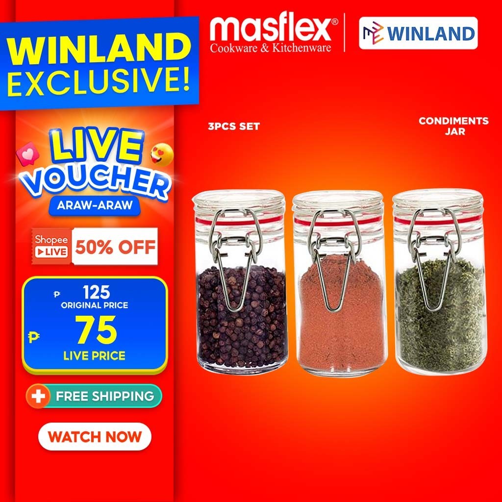 Masflex by Winland 3 PIECE 70mL Glass Piece Jars Condiments Sauce Jar ...