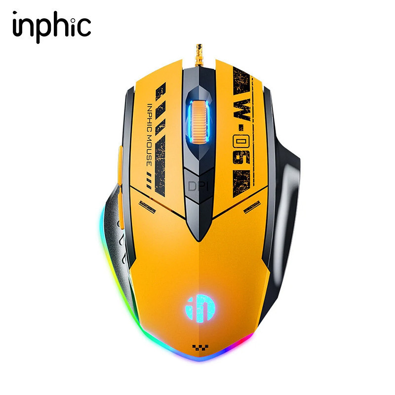 Inphic W6 Wired Gaming Mouse RGB 200-12800DPI 6-Key Macro Programming ...