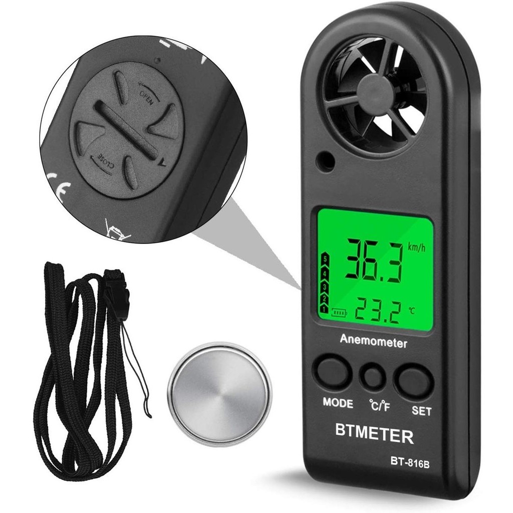 ☊BEMETER Handheld LCD Digital Mini Anemometer BT-816B Wind Speed Meter ...