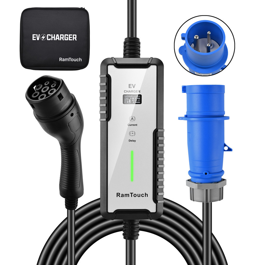 32a Adjustable Ev Car Charger Cee Plug Type 2 Gbt In Cable Charging