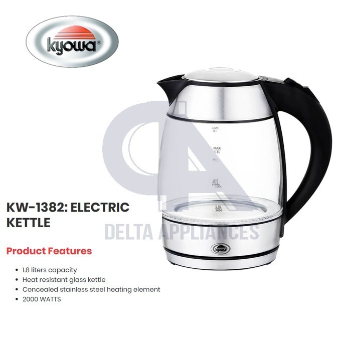 Kyowa Electric Kettle 1.8L Glass Body Fast Boiling Original w/ 1 Year