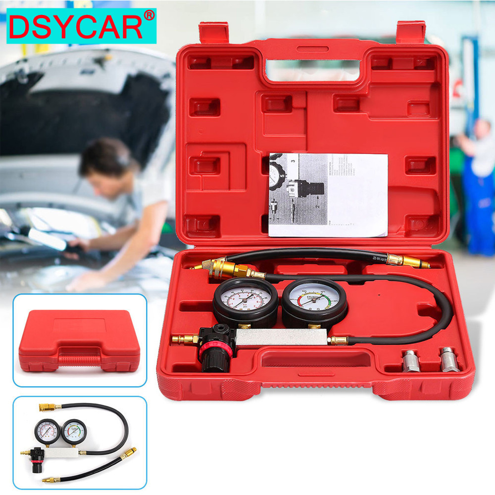 DSYCAR Cylinder Leak Down Test kit Engine Cylinder Dual Gauge Leakdown Tes