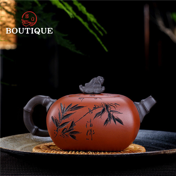 330ML Boutique Yixing Purple Clay Tea Pot Handmade Square Bat Teapot ...