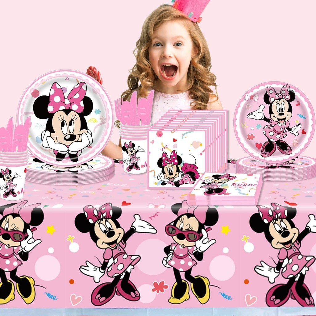 Pink Disney Minnie Mouse Theme Party Supplies Tableware Cup Plate ...