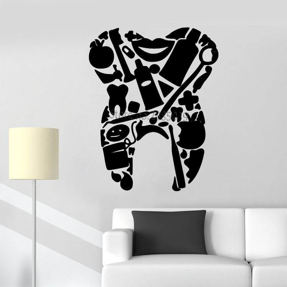 Dental Tools Tooth Shape Vinyl Decals Dentist Office Wall Decor Murals ...