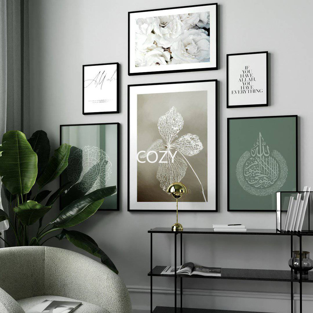 Islamic Poster Dried Flower Art Print White Roses Canvas Painting Al ...