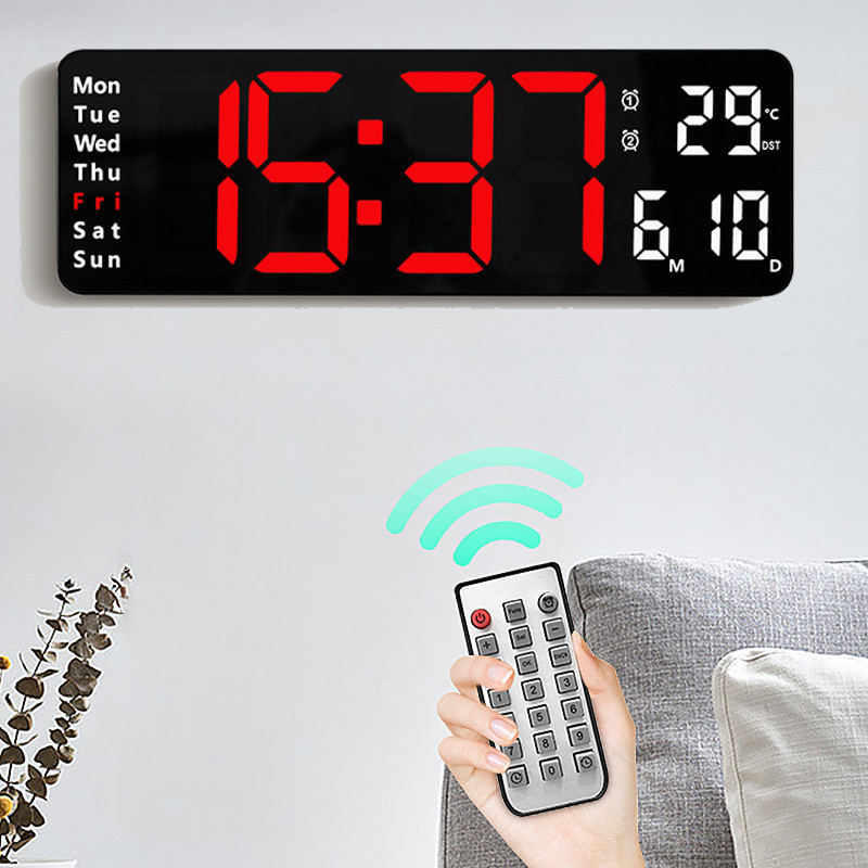 C2 LED Digital Wall Clock With Remote Control Temp Date Week Display ...