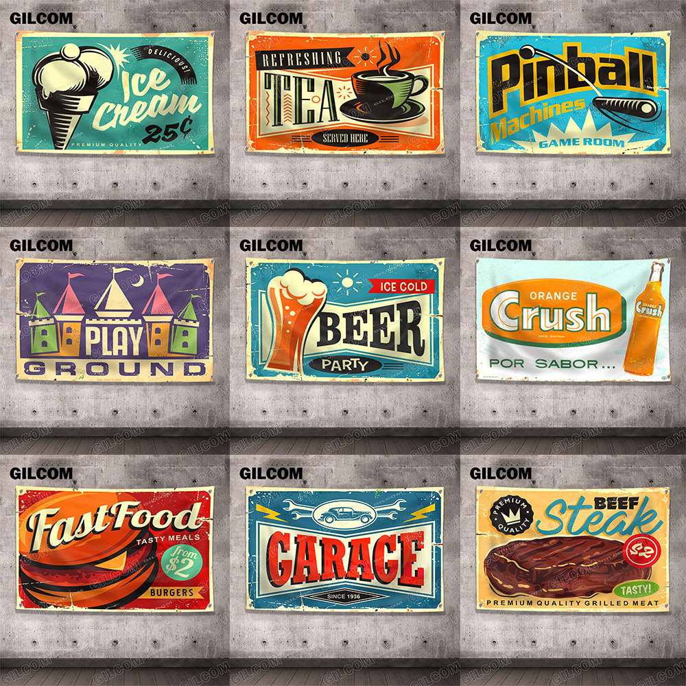 Food Beer Coffee Advertising Signs Flags Vintage Restaurant Decoration ...