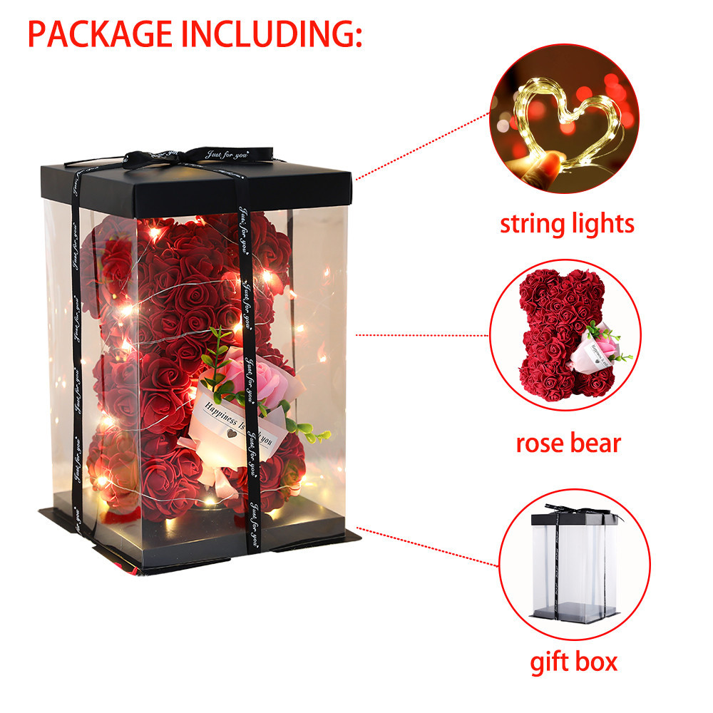 Teddy Rose Bear 25cm Artificial Flowers Rose Bear with Box Light Mom ...