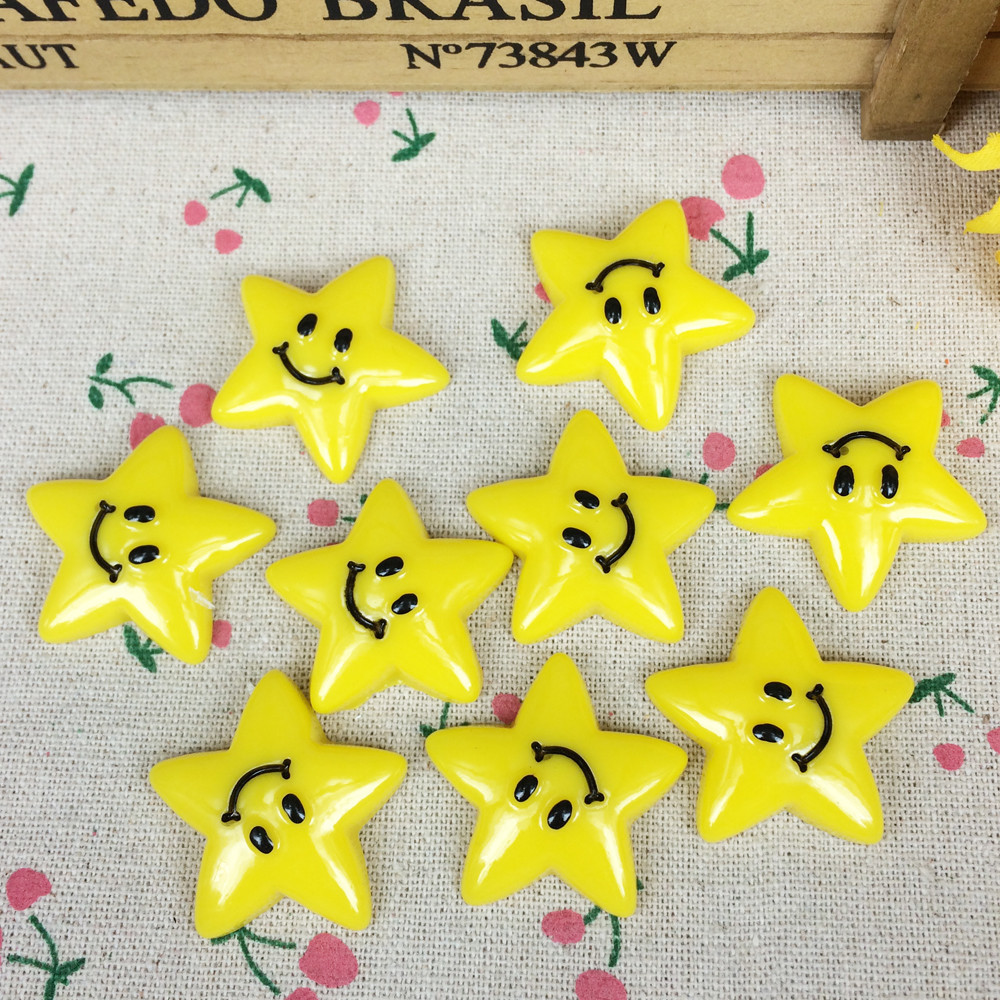 10Pieces Flat Back Resin Cabochon Kawaii Smile Star DIY Flatback