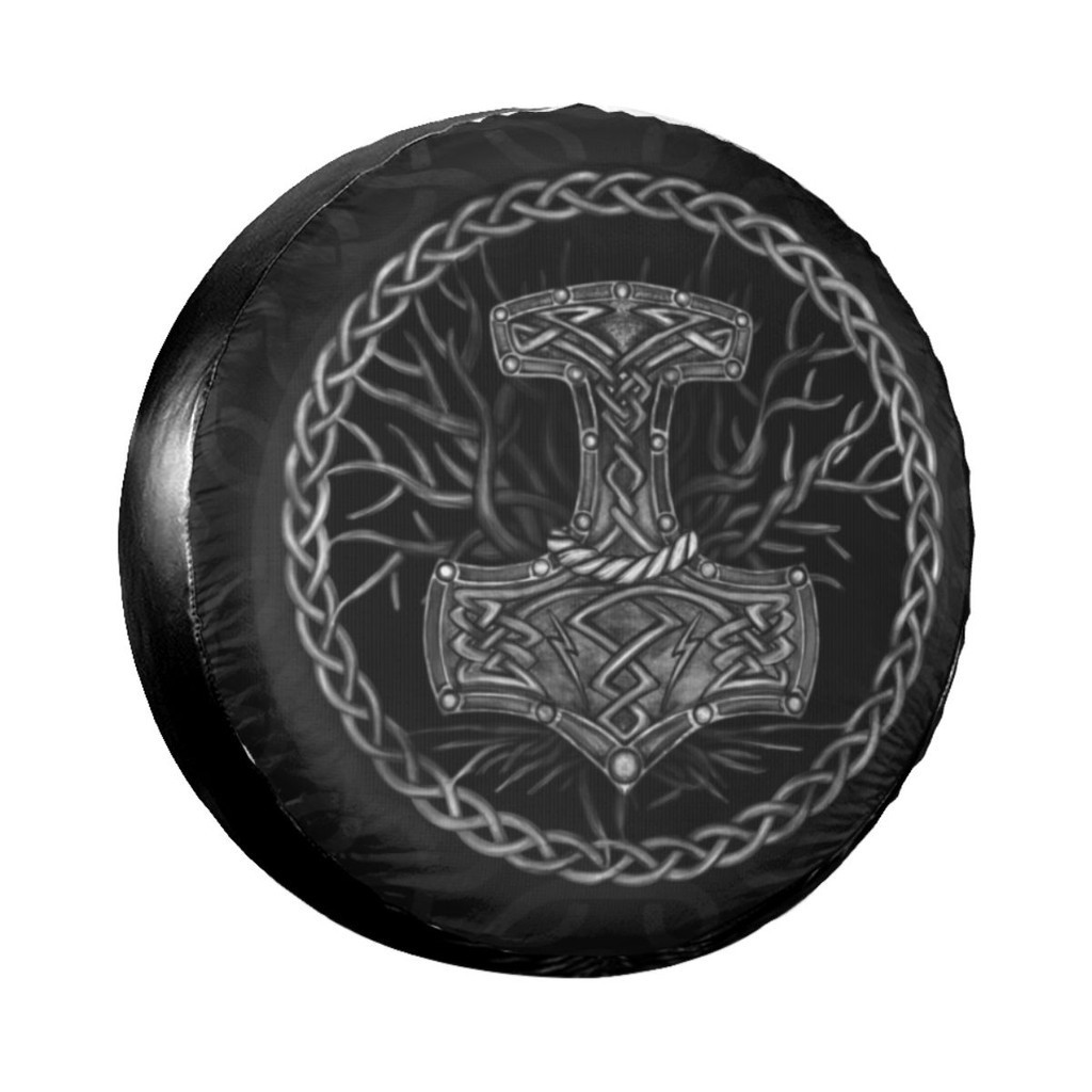 ☢Mjolnir The Hammer Of Thor And Tree Of Life Spare Tire Cover Norse