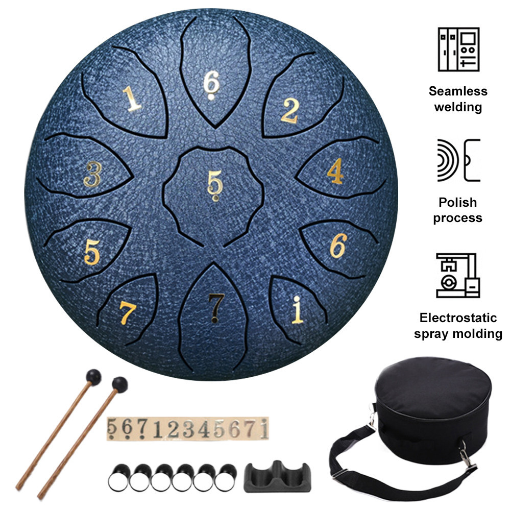 8 Inch 11 Notes Handpan Drum with Drum Mallets Carry Bag Finger Picks ...