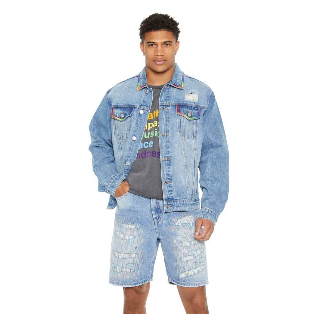thumbnail image 2 of Forever 21 Men's Embroidered Denim Jacket - Western Style Trucker Coat 2 of 14