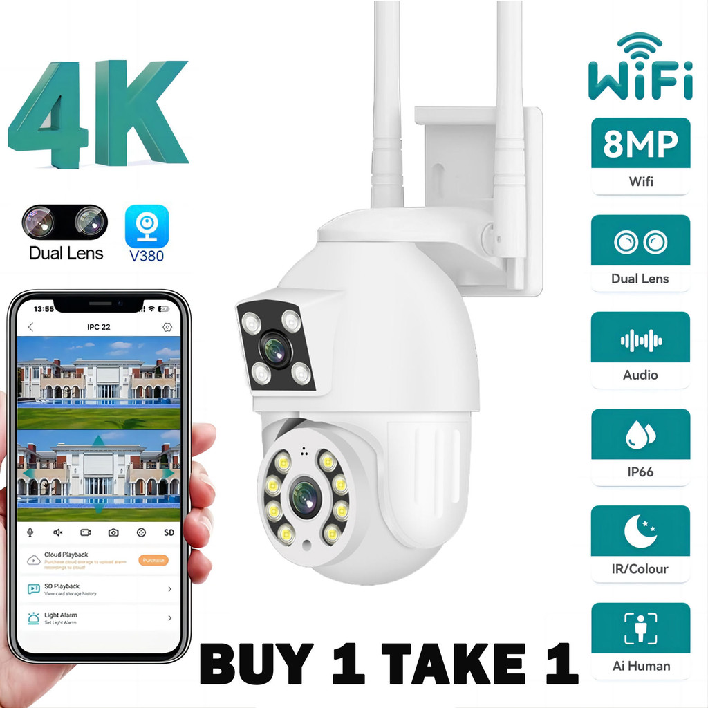 V380 Pro 5G Dual Lens Cctv Camera Connect To Cellphone No Need Internet ...