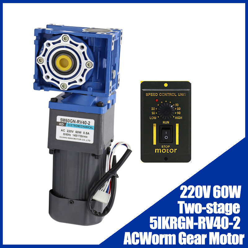 RV40 220V 60W AC Twostage Worm Gear Single Output Shaft Motor with