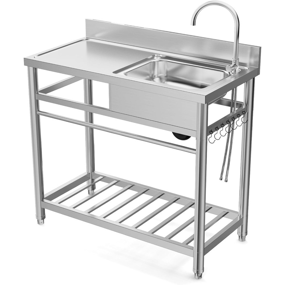 Stainless Steel Prep & Utility Sink With Countertop Faucet Hose Free