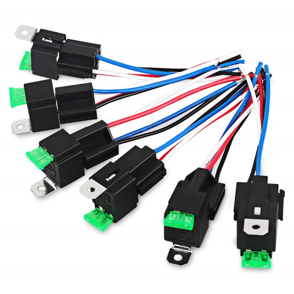 ۞6 Pack 30A Fuse Relay Switch Harness Set 14 AWG Hot Wires 4Pin 12V
