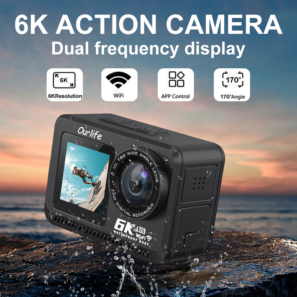 2024 NEW Action Camera 6K 4K60FPS WiFi EIS 8X Zoom Dual Screen 170 ...