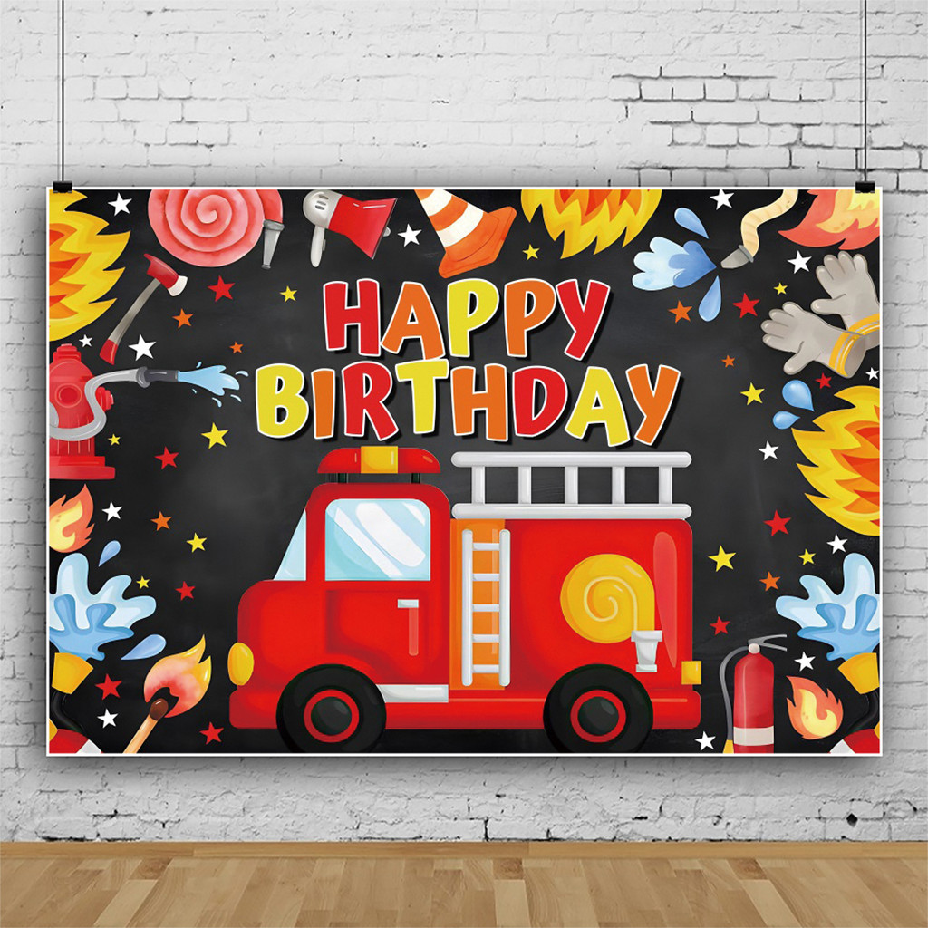 Firefighter Backdrop Fireman Fire Truck Photo Background Cloth Kids ...