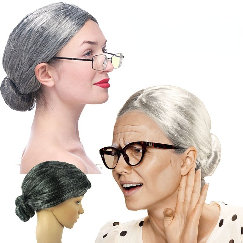 1v6 Old Lady Dress Up Costume Set - Grey Granny Wig Accessory Set for ...
