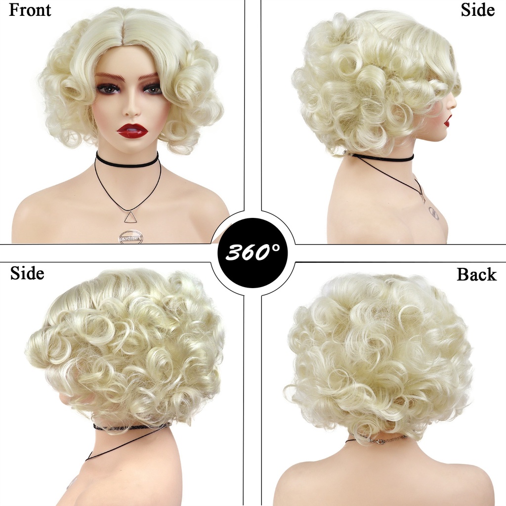 Gnimegil Synthetic Short Curly Hair Blonde Wig Female 1950s Wigs 60s Cosplay Marilyn Monroe Wig 7514