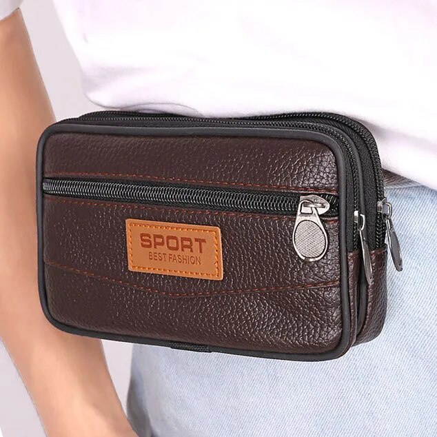 Fannypack Men Belt Bag Male Zipper Leather Phone Pouch Bags Waist Bag ...