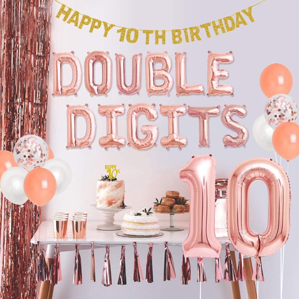 Joymemo 10th Birthday Decorations Rose Gold For Girls Double Digits