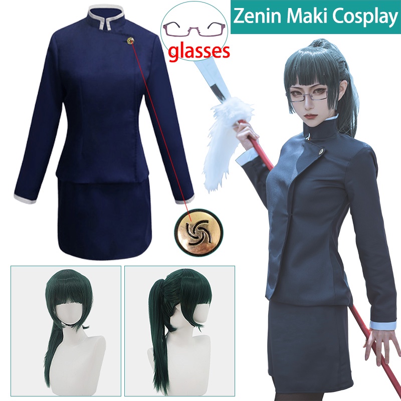 Zenin Maki Cosplay Costume Glasses Jujutsu Kaisen Cosplay Costume Anime Uniform Wig Suit 9540