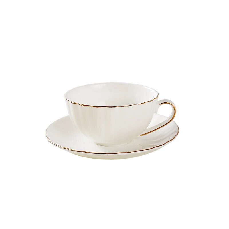 210ML Porcelain Tea Cup with Gold Trim,Cappuccino Coffee Cups, White