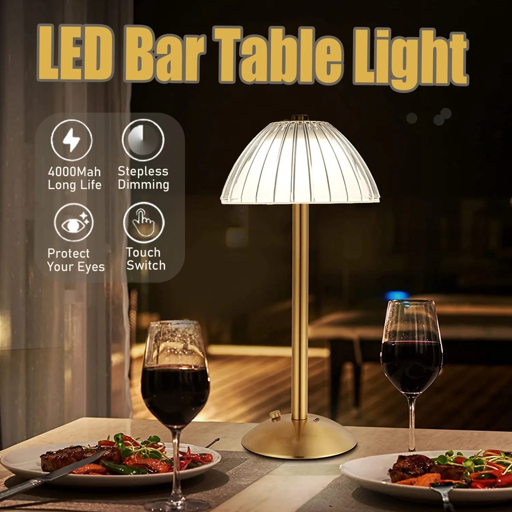 Retro Bar Table Lamp LED Touch Dimming Desk Lamp Rechargeable Wireless Night Light Coffee/Resta