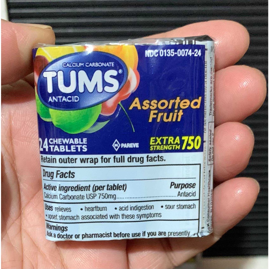 Tums Extra Strength 750, Assorted Fruit, 3 Rolls 24 Tablets per Pack Shopee Philippines