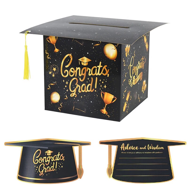 Graduation Season Congrats Grad Voting Box Black Gold Bachelor Hat Cap ...