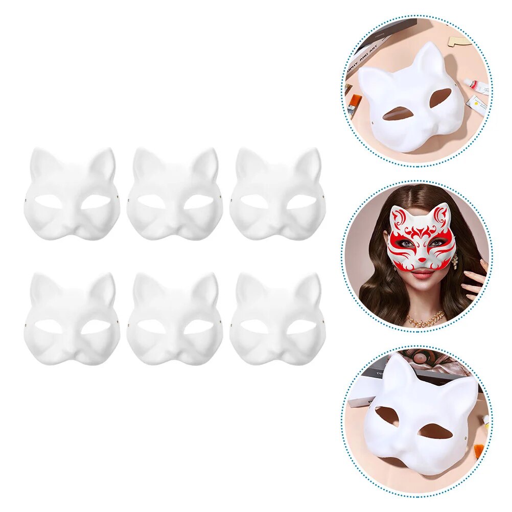 6pcs DIY Paper Mask Blank Hand Painted Mask Paintable Paper Cat Cosplay ...