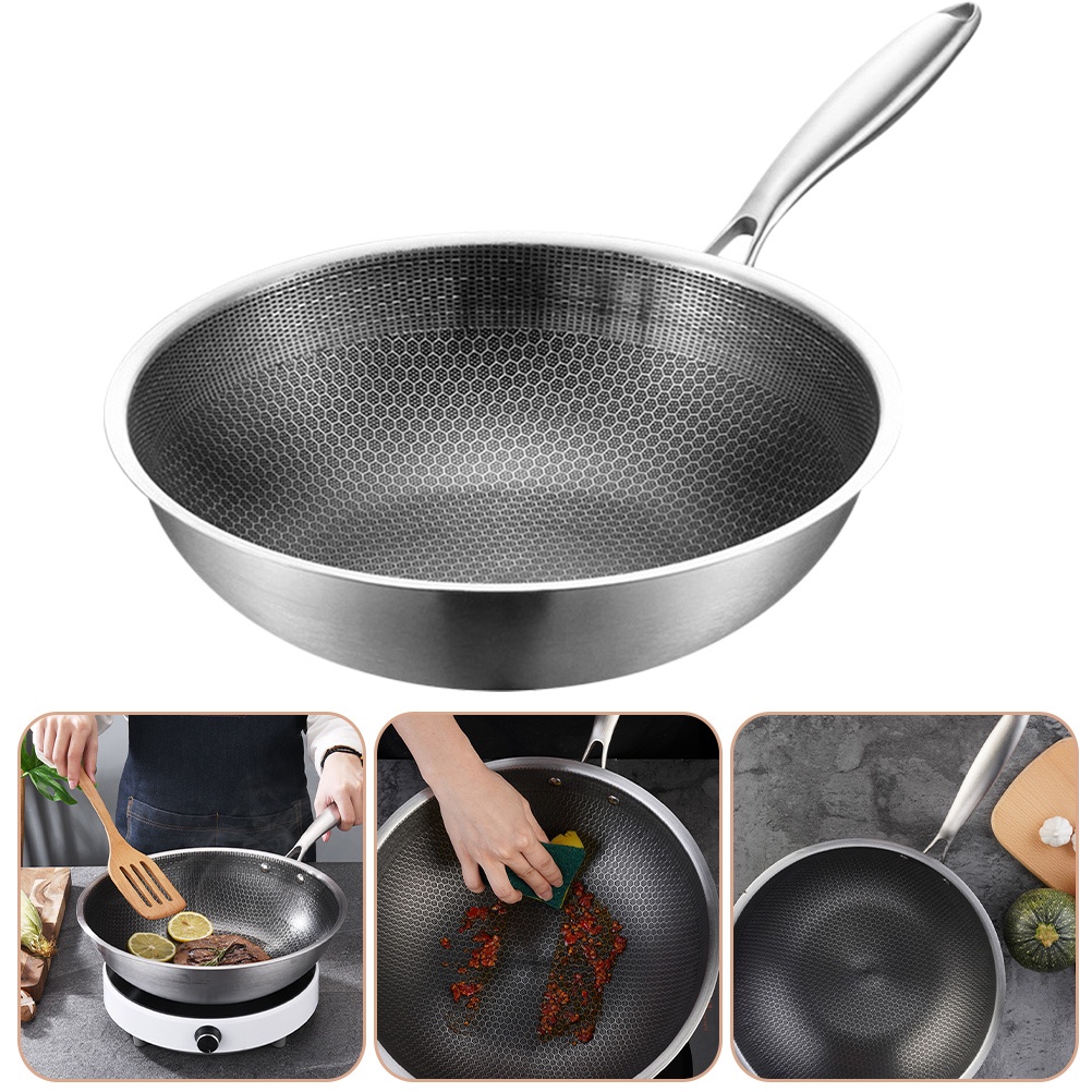 wokStainless Steel Wok Saute Pan Lid Woks Induction Stove Stoves Metal
