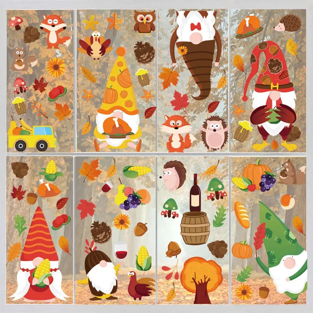 9pcs Autumn Window Clings For Glass Autumn Clings For Windows Fall ...