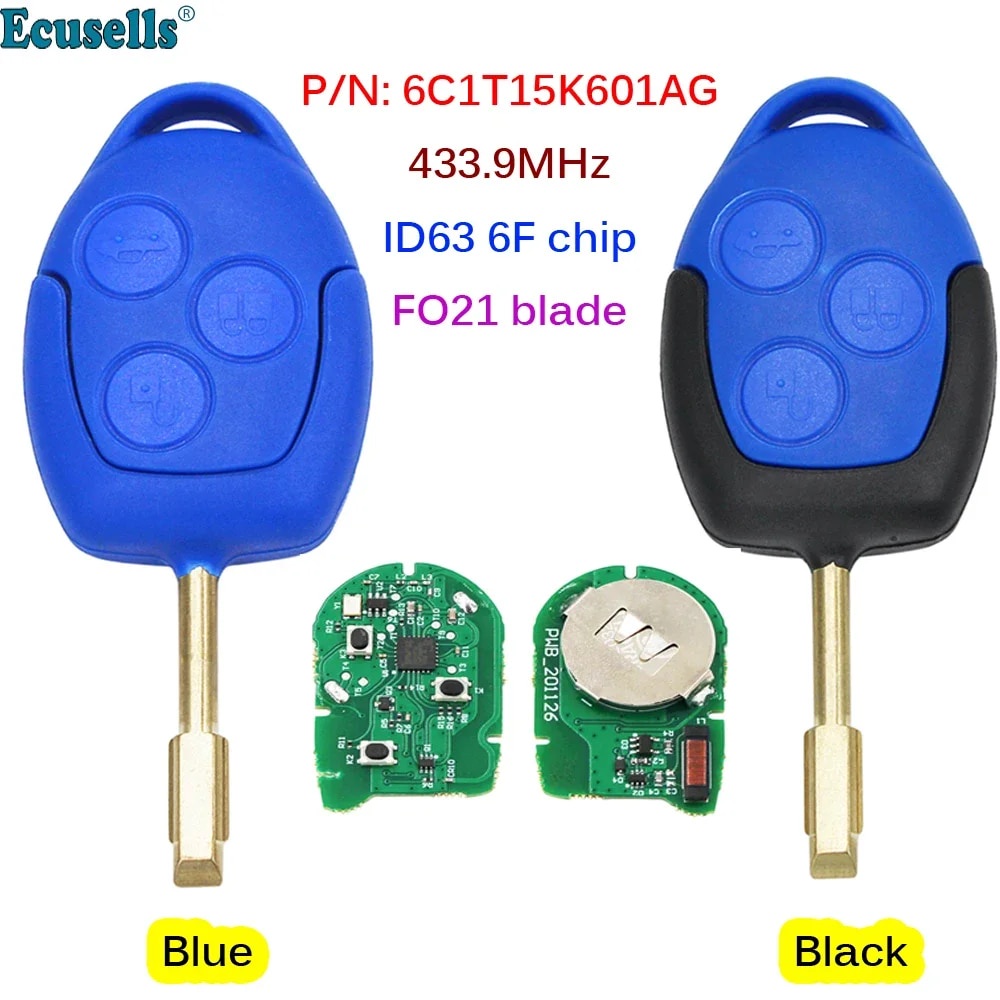 ☄3 Buttons Remote Car Key 433MHz 4D63 6F Chip FOB for Ford Transit WM ...