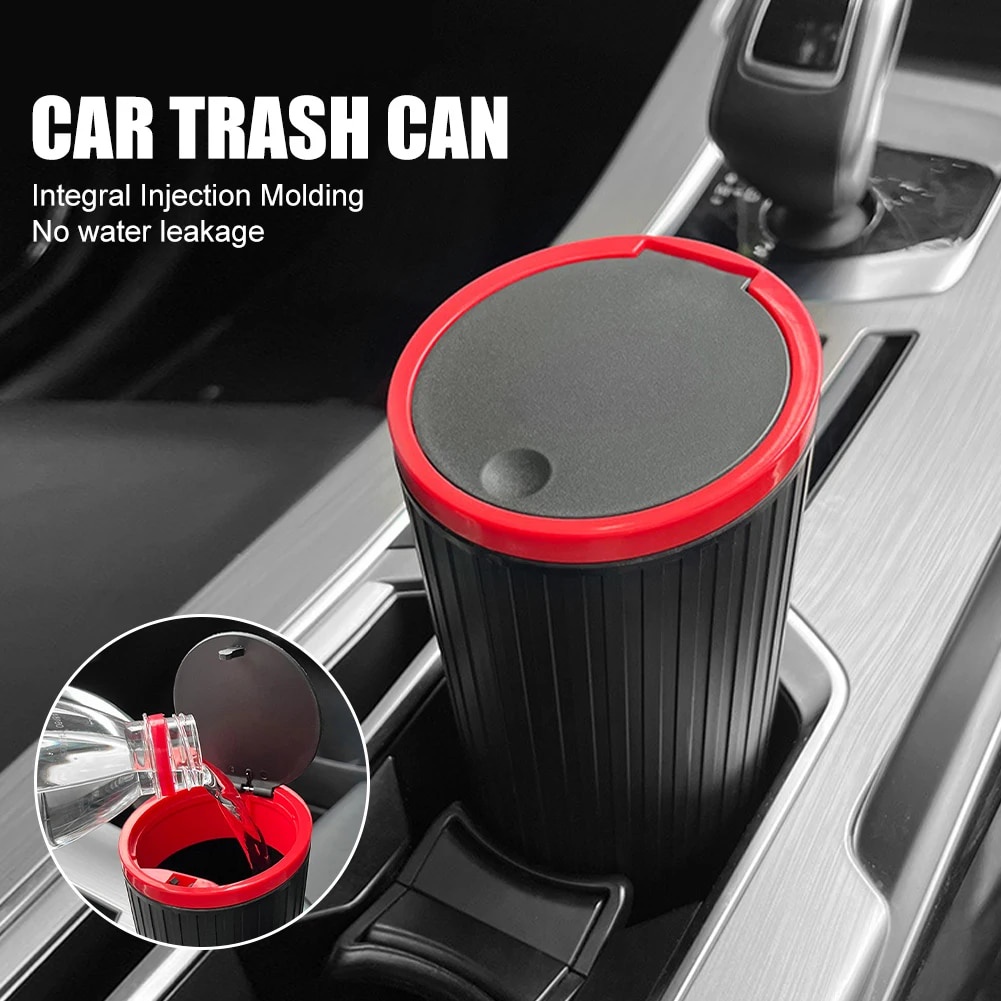 ☹Car Trash Can with Lid 850ML Cup Holder Trash Bin Storage Box