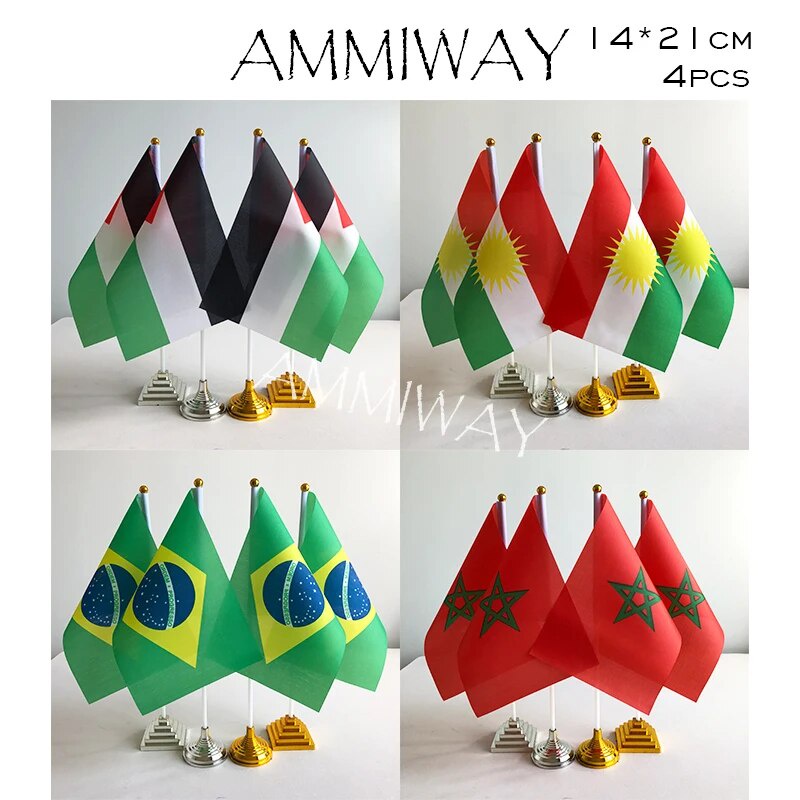 ☂AMMIWAY 14x21cm 4pcs Palestine Kurdish National Country Desk Flags and ...