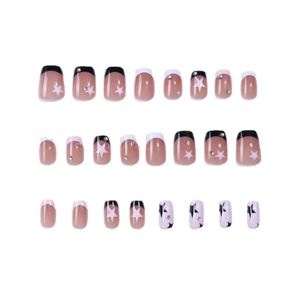 ♀white Pink Black Edge Nude False Manicure Natural Unbreakable Nail 