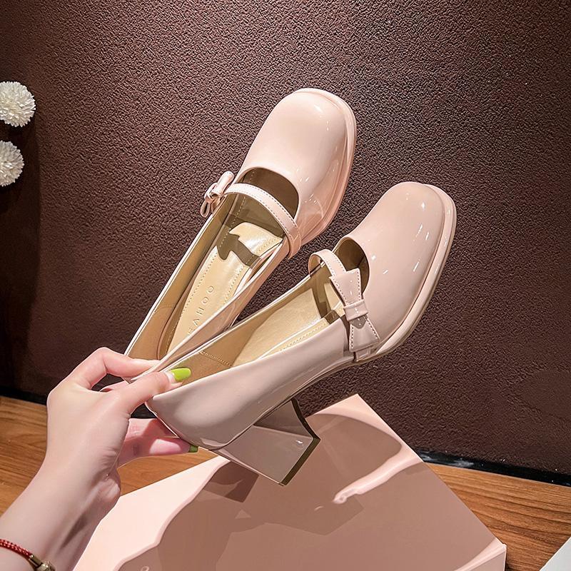 French Bow Thick Heel Mary Jane Shoes 2023 New Style Niche Pink Shallow Mouth Sweet Cool High Heel Patent Leather Shoes Women Shopee Philippines