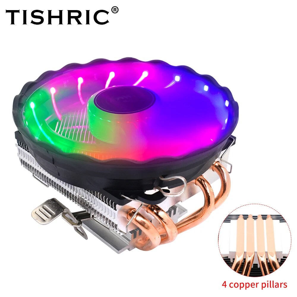 TISHRIC CPU Cooler Fan Computer CPU Heat Sink 4 Pin PWM Fan RGB CPU ...